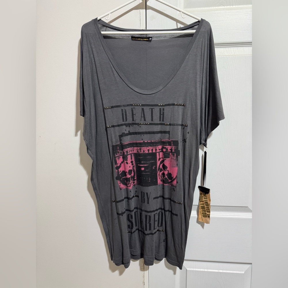 NWT Black Heart Brigade Gray Graphic dress - Tee Pink Stereo Print Small